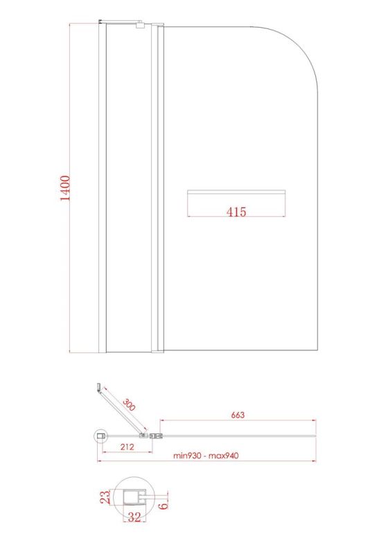 Шторки скляні на ванну Koer SR BS04-95x140-TR-07 прозоре скло 6мм, графіт (KR5404)
