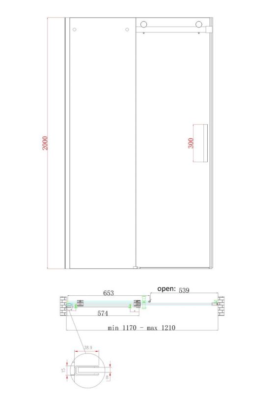 Двері в нішу Koer SR SD01-120x200-TR-02 прозоре скло Easy Clean 8мм, нікель (KR5379)