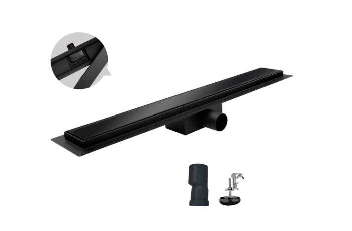 Душовий трап із нержавіючої сталі Koer FD08-70x500-GLASS Black 70x500мм зі склян. панеллю (KR5139)
