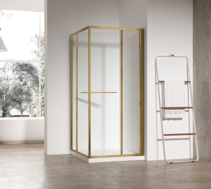 Душова кабіна без піддону Koer SR SC09-90x90x200-R-TR-12 прозоре скло Easy Clean 6мм Матове золото (KR5771)