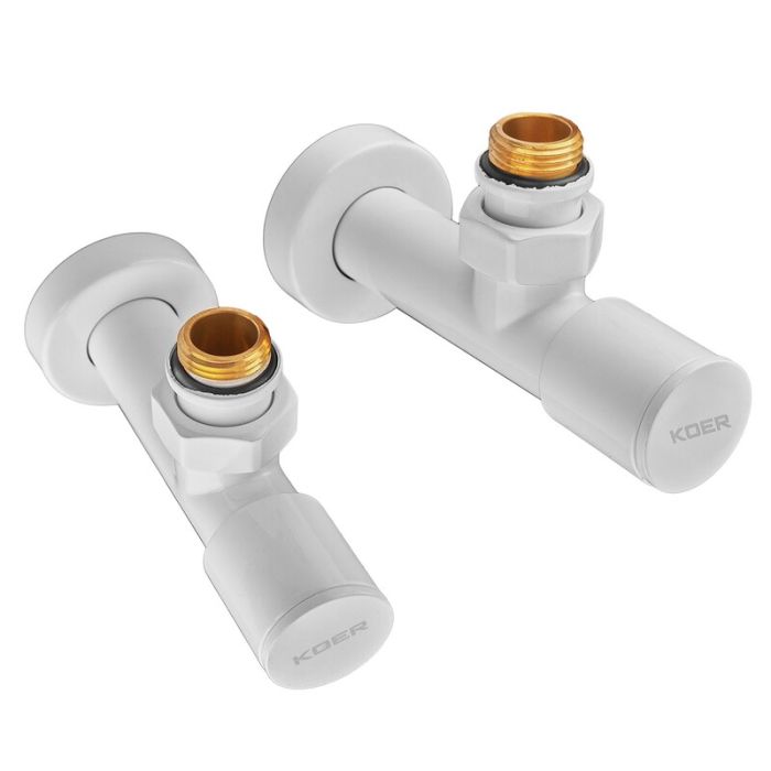 Комплект кранів для рушникосушки кутовий Koer KR.SET.534 WHITE - M1/2''xM1/2'' подовжений (KR5843)