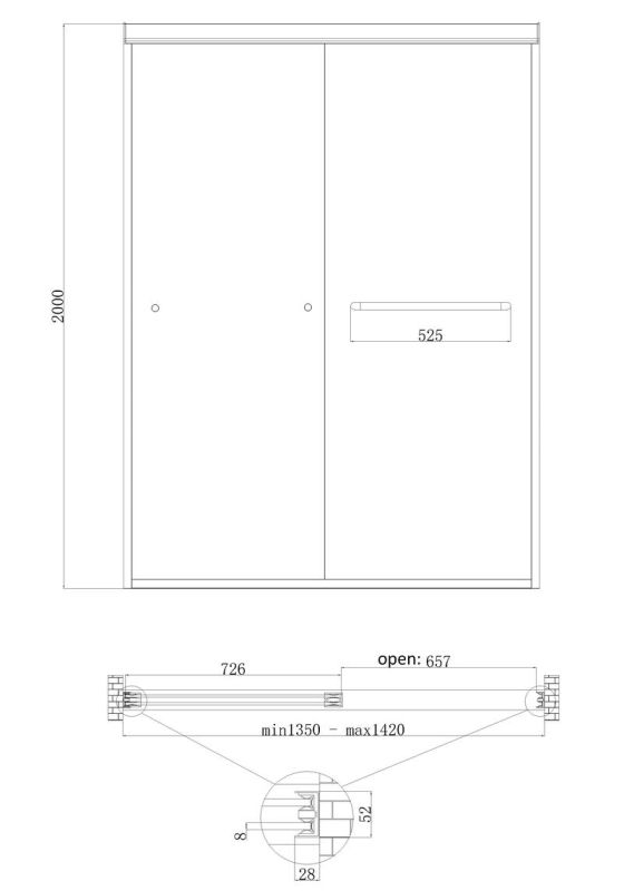 Двері в нішу Koer SR SD03-140x200-TR-01 прозоре скло Easy Clean 8мм, хром (KR5385)