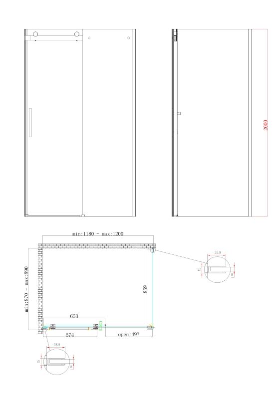 Бічна стінка до кабіни Koer SR SW01-90x200-TR-01 прозоре скло Easy Clean 8мм, хром (KR5381)