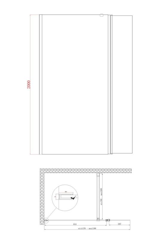 Душова перегородка Koer SR SP03-30x200-TR-01 Walk-In (рух.част) прозоре скло Easy Clean 8мм, хром (KR5399)