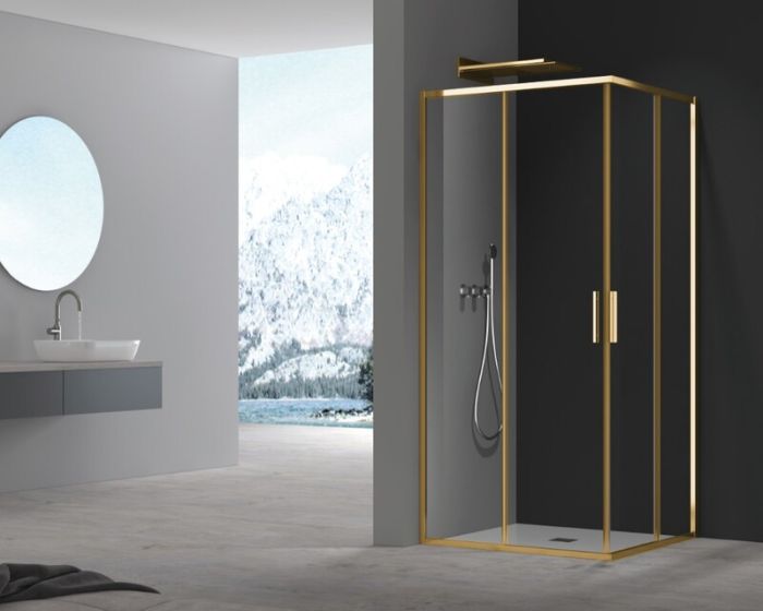 Душова кабіна без піддону Koer SR SC10-90x90x195-TR-12 прозоре скло Easy Clean 6мм, матове золото (KR5943)