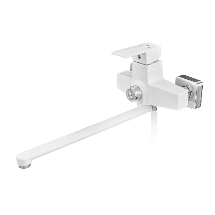 Змішувач для ванни Plamix Kubus-006 Euro Set White (з шлангом, лійкою та кронштейном) (PM0738)
