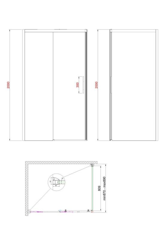 Бічна стінка до кабіни Koer SR SW05-90x200-TR-01 прозоре скло Easy Clean 6мм, хром (KR5407)