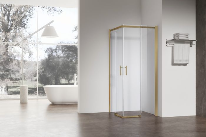 Душова кабіна без піддону Koer SR SC03-90x90x200-TR-12 прозоре скло Easy Clean 6мм, матове золото (KR5358)