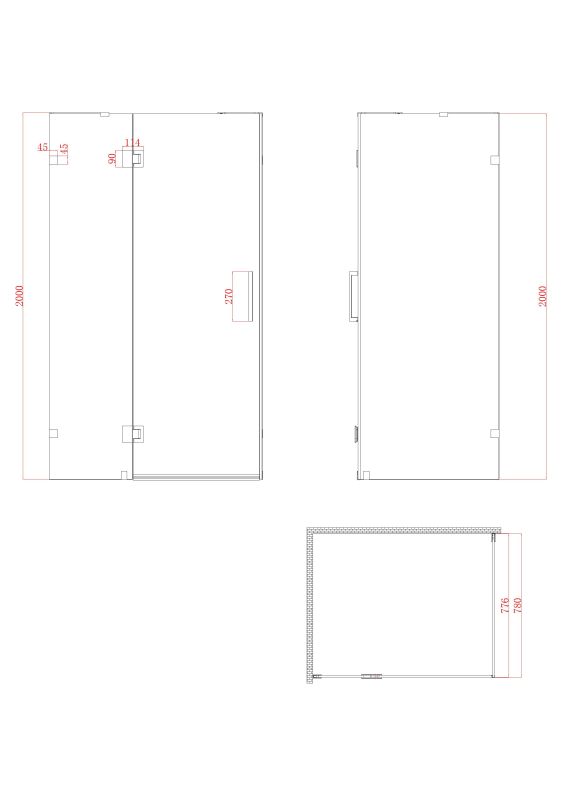 Бічна стінка до кабіни Koer SR SW04-80x200-TR-01 прозоре скло Easy Clean 10мм, хром (KR5389)