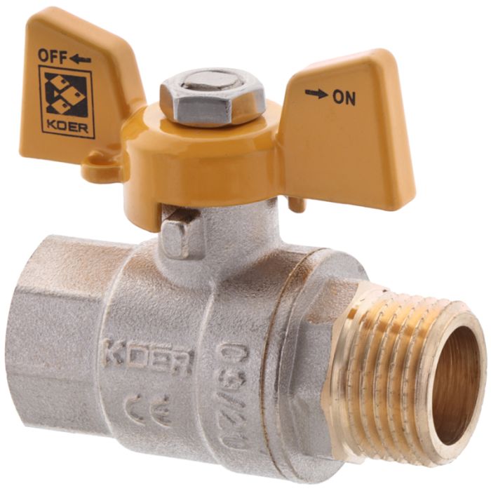 Кран кульовий KOER KR.218.G - 1/2" FM ГШМ YELLOW, ручка "метелик" жовта (KR0036)