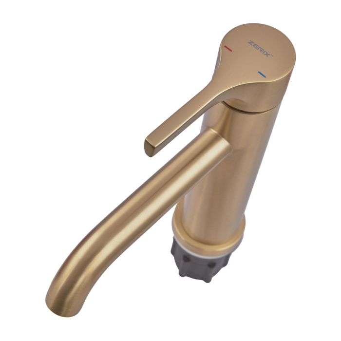 Змішувач для умивальника Zerix Rex-001-B Brushed Gold з нерж. сталі (Колір матове золото) (ZX6116)