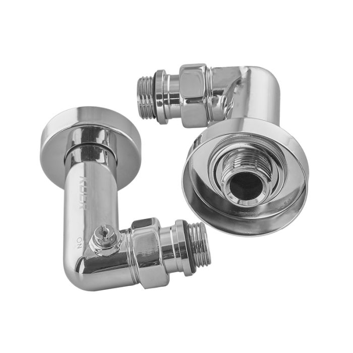 Комплект кранів для рушникосушки кутовий Koer KR.SET.550 - M1/2''xM1/2'' запірний, хромований (KR5840)