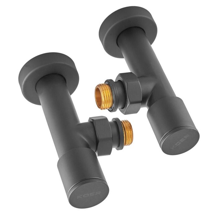 Комплект кранів для рушникосушки кутовий Koer KR.SET.535 BLACK - M1/2''xM1/2'' подовжений (KR5844)