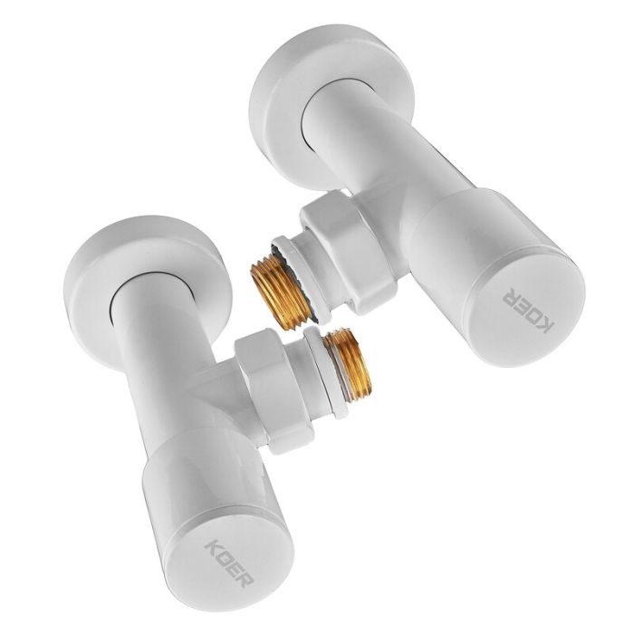 Комплект кранів для рушникосушки кутовий Koer KR.SET.534 WHITE - M1/2''xM1/2'' подовжений (KR5843)