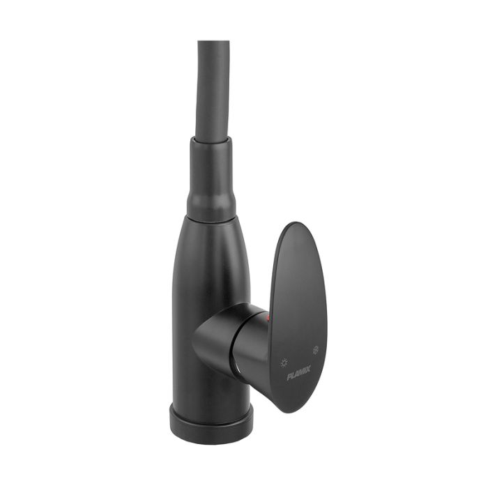 Змішувач для кухні PLAMIX CEZAR-011-B SET MATTE BLACK REFL.BLACK з силіконовим виливом, з підведенням (PM0719)