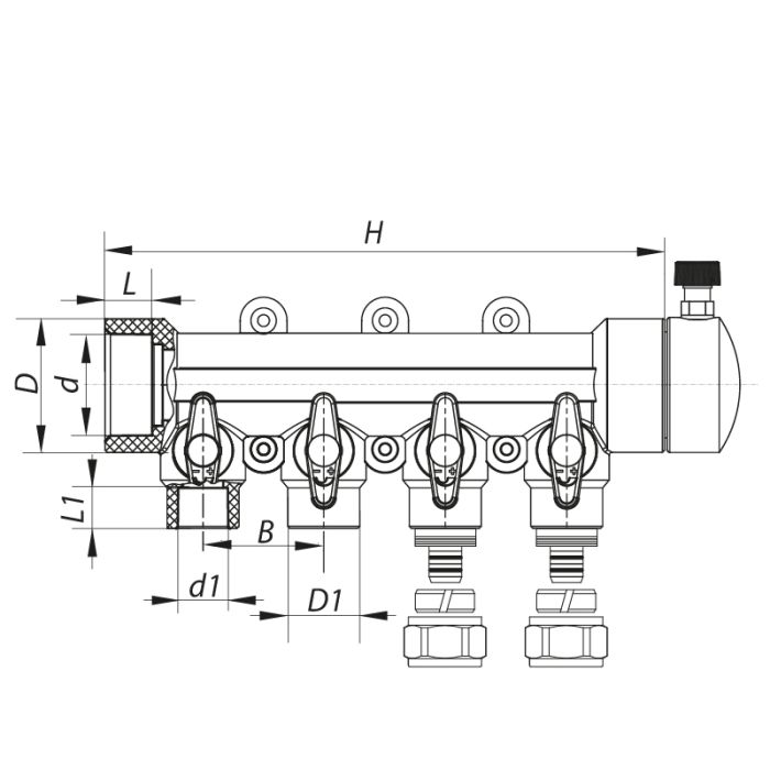 Розподільний колектор опалення 4-way з фітингом (40x20) PPR Koer K0192.PRO (KP2557)
