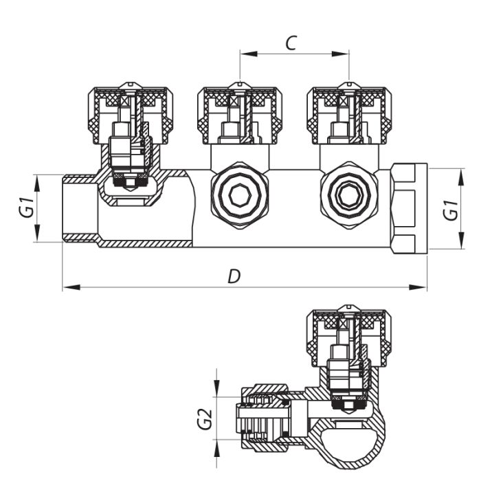 Колектор для теплої підлоги на 2 контура Koer KR.1122-2 1"x2 ways (KR2653)