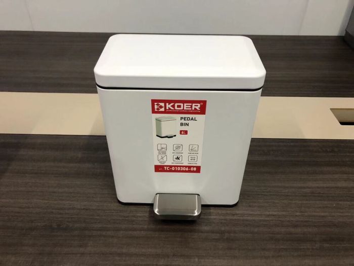 Відро для сміття з плавним закриттям прямокутне Koer TC-010306-08 6 л колір білий (KR5601)