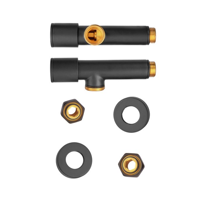 Комплект кранів для рушникосушки кутовий Koer KR.SET.535 BLACK - M1/2''xM1/2'' подовжений (KR5844)