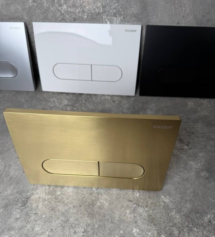 Панель змиву Koer KT-0608-12 240x160x10mm пластикова, кнопка закруглена (колір матове золото) (KR6126)