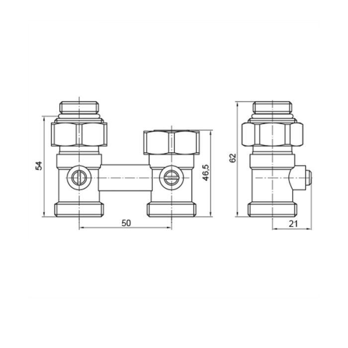 Вузол нижнього підключення радіатора прямий 3/4"x1/2" Koer KR.1133 (комплект) (KR3114)