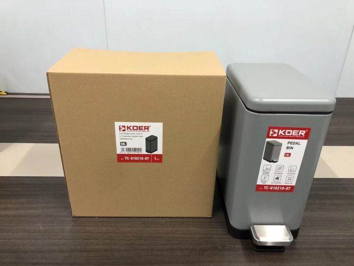 Відро для сміття з плавним закриттям прямокутне Koer TC-010210-07 10 л колір сірий (KR5599)