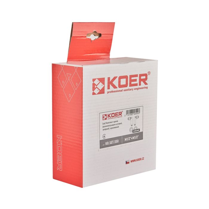 Комплект кранів для рушникосушки кутовий Koer KR.SET.550 - M1/2''xM1/2'' запірний, хромований (KR5840)