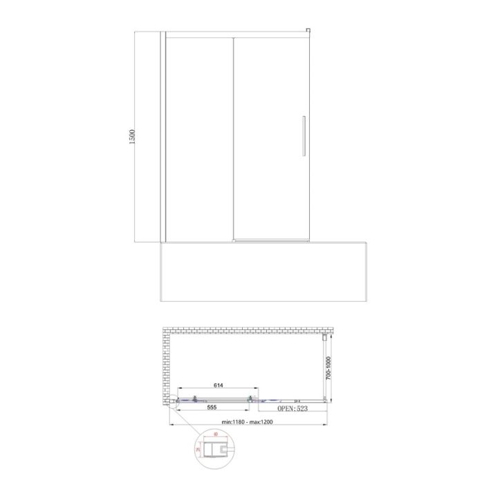 Шторки скляні на ванну розсувні Koer SR BS06-120x150-TR-07 прозоре скло Easy Clean 6мм, графіт (KR5947)