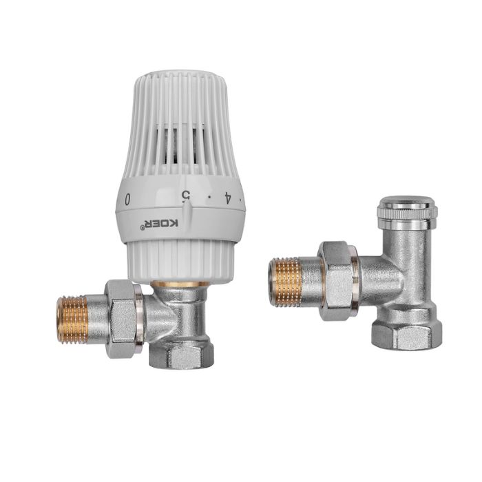 Комплект для підключення радіатора Koer SET-23 - 1/2'' кутовий з термоголовкою, клікове кріплення (KR5284)