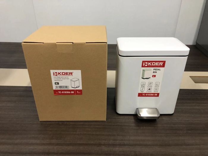 Відро для сміття з плавним закриттям прямокутне Koer TC-010306-08 6 л колір білий (KR5601)