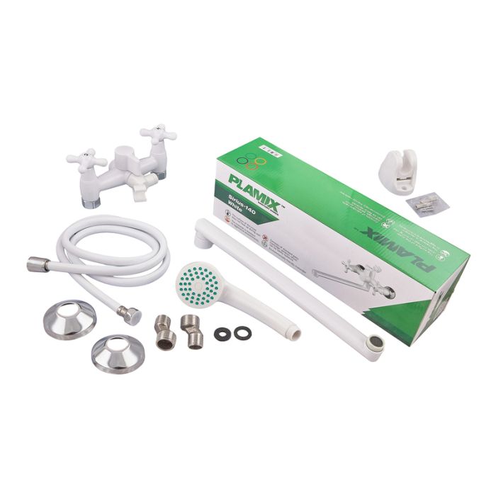Змішувач для ванної Plamix Sirius-140 White (зі шлангом та лійкою) (PM0637)