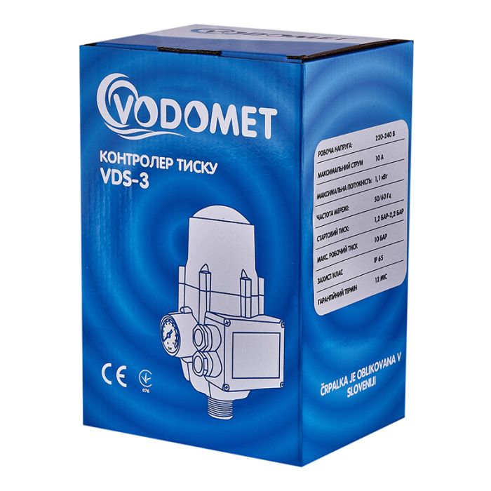 Контролер тиску Vodomet VDS-3 електронний для насоса до 1,1кВт, кутовий 1", з кабелем (VO4201)