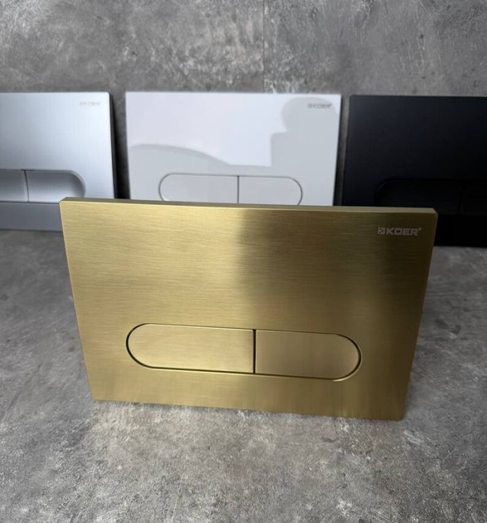 Панель змиву Koer KT-0608-12 240x160x10mm пластикова, кнопка закруглена (колір матове золото) (KR6126)