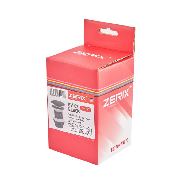 Донний клапан для раковини Zerix BV-02 BLACK 1 1/4''  без переливу автоматичний СLICK-СLACK (Колір чорний) (ZX6018)