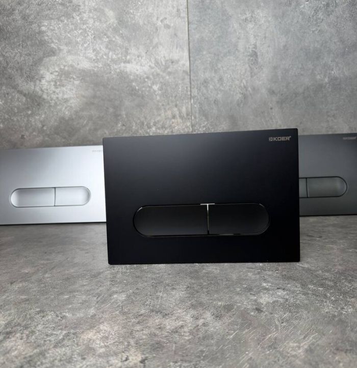 Панель змиву Koer KT-0608-05 240x160x10mm пластикова, кнопка закруглена (колір чорний матовий) (KR6125)
