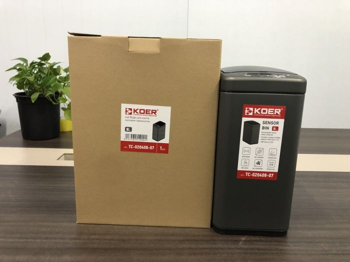Відро для сміття сенсорне прямокутне Koer TC-020408-07 8 л колір графіт (KR5590)