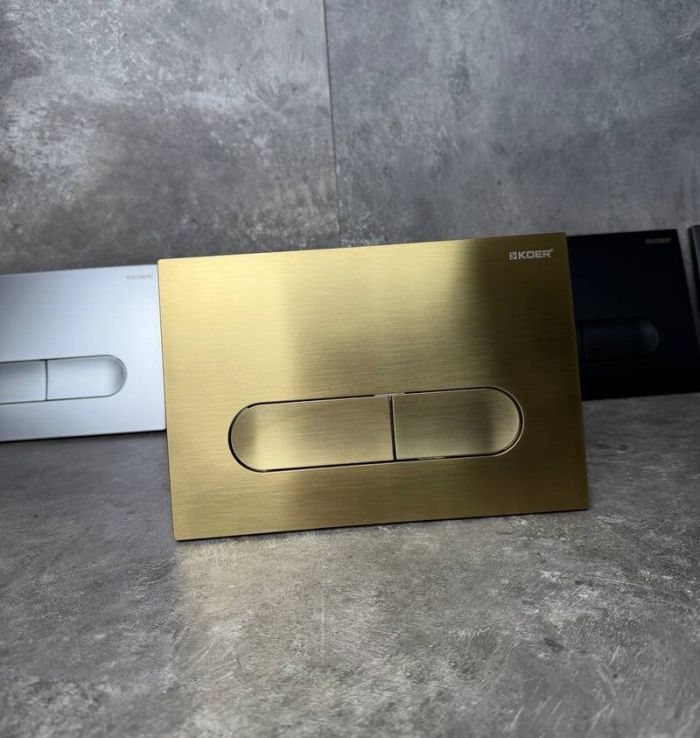 Панель змиву Koer KT-0608-12 240x160x10mm пластикова, кнопка закруглена (колір матове золото) (KR6126)
