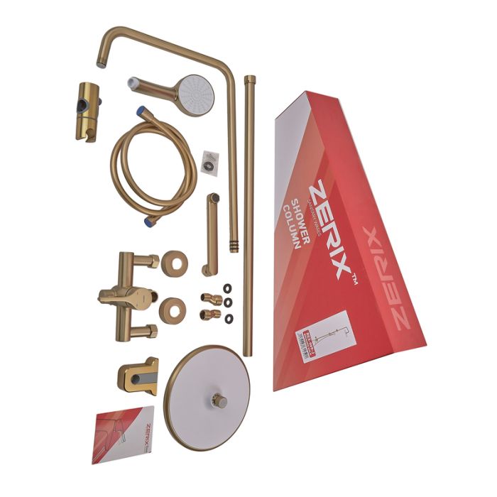 Душова колона зі змішувачем Zerix Rex-009-J Brushed Gold з нерж. сталі (Колір мат. золото) (ZX6125)