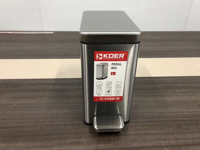 Відро для сміття з плавним закриттям прямокутне Koer TC-010206-02 6 л колір нержавійка (KR5594)