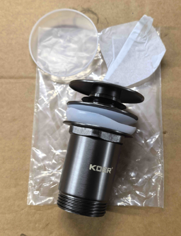 Донний клапан для раковини Koer PW-08-07 1 1/4" без переливу автоматичний CLICK-CLACK (Колір графіт) (KR6484)
