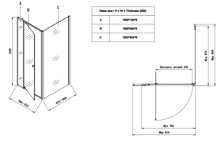 Душова кабіна без піддону Koer SR SC05-90x90x195-TR-01 прозоре скло Easy Clean 6мм, хром (KR5363)