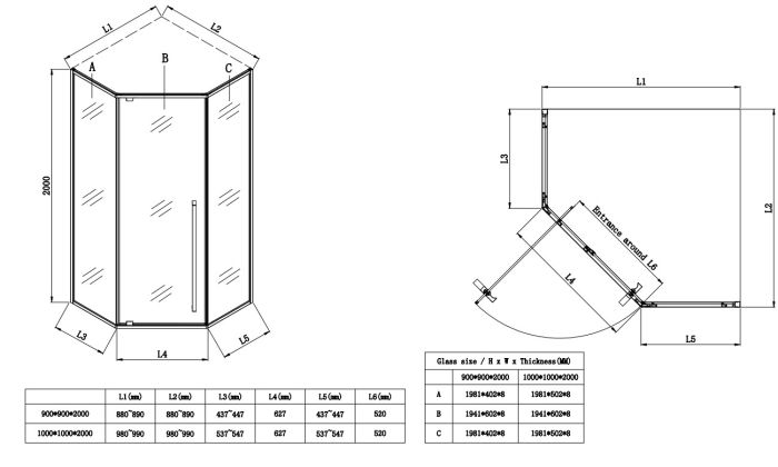 Душова кабіна без піддону Koer SR SC06-90x90x200-TR-07 прозоре скло Easy Clean 8мм, графіт (KR5366)