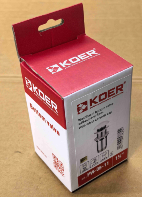 Донний клапан для раковини Koer PW-08-11 1 1/4''  без переливу автоматичний СLICK-СLACK (Біла керам.накл) (KR5788)