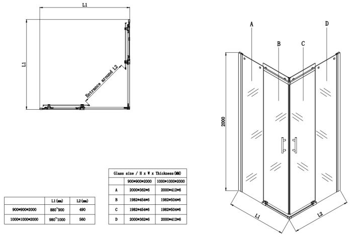 Душова кабіна без піддону Koer SR SC03-90x90x200-TR-07 прозоре скло Easy Clean 6мм, графіт (KR5359)