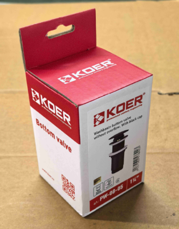 Донний клапан для раковини Koer PW-08-05 1 1/4''  без переливу автоматичний СLICK-СLACK (Колір чорн) (KR5789)