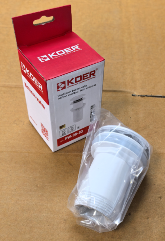 Донний клапан для раковини Koer PW-08-03 1 1/4''  без переливу автоматичнийСLICK-СLACK (Колір білий) (KR5787)