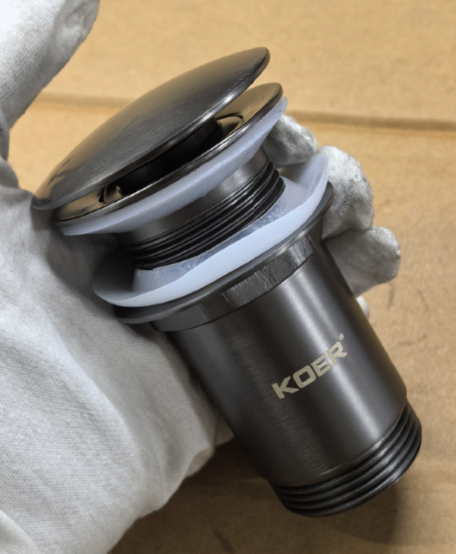 Донний клапан для раковини Koer PW-08-07 1 1/4" без переливу автоматичний CLICK-CLACK (Колір графіт) (KR6484)