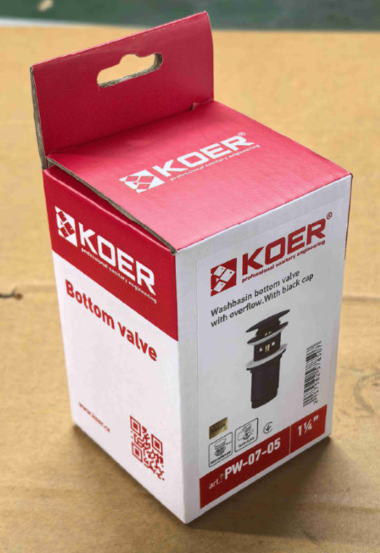 Донний клапан для раковини Koer PW-07-07 1 1/4" з переливом автоматичний CLICK-CLACK (Колір графіт) (KR6483)